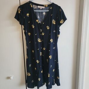 LOFT Navy Dress with Yellow Floral Pattern